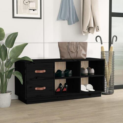 Skobænk 100x34x45 cm massivt fyrretræ sort