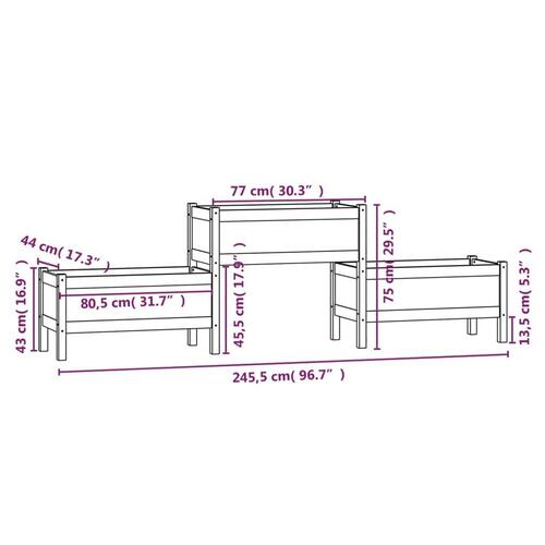 Plantekasse 245,5x44x75 cm massivt fyrretræ hvid