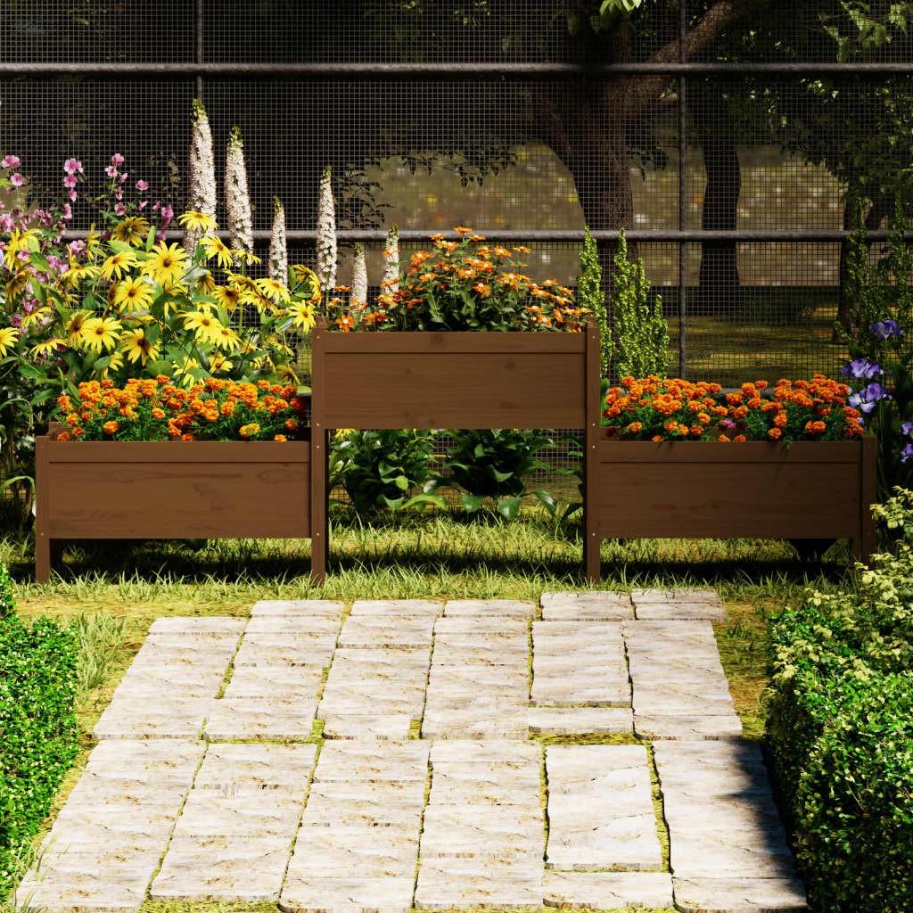 Plantekasse 245,5x44x75 cm massivt fyrretræ gyldenbrun