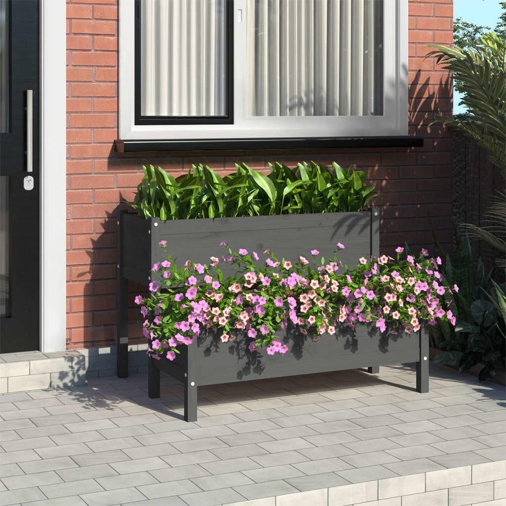 Plantekasse 110x84x75 cm massivt fyrretræ grå