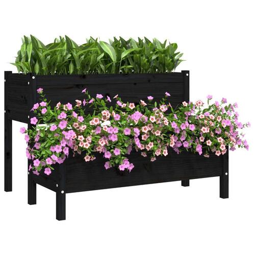 Plantekasse 110x84x75 cm massivt fyrretræ sort