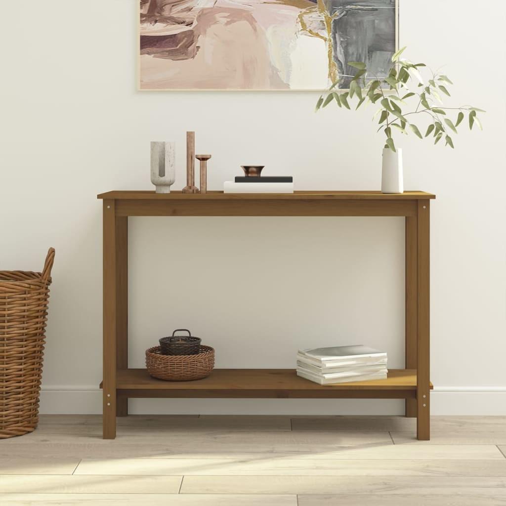 Konsolbord 110x40x80 cm massivt fyrretræ gyldenbrun