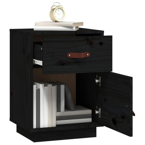 Sengebord 40x34x55 cm massivt fyrretræ sort