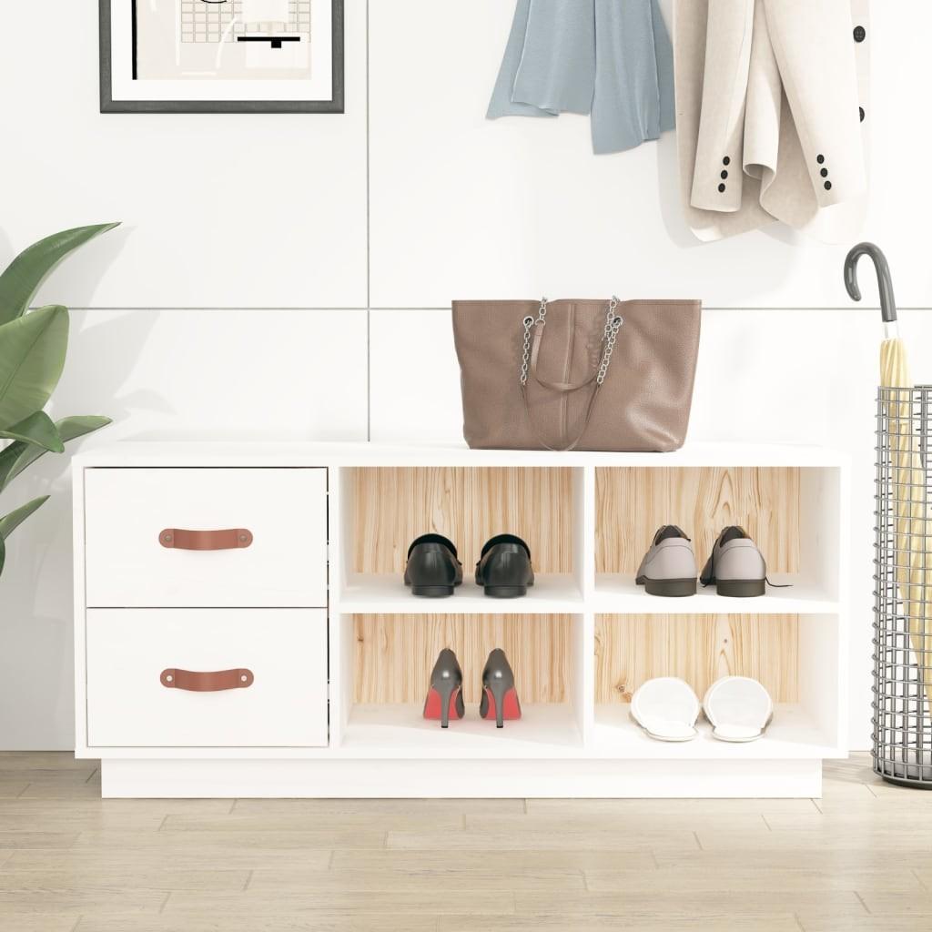 Skobænk 100x34x45 cm massivt fyrretræ hvid