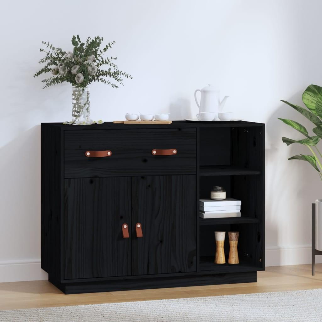 Skænk 98,5x40x75 cm massivt fyrretræ sort