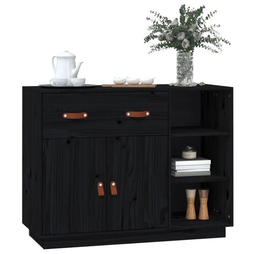 Skænk 98,5x40x75 cm massivt fyrretræ sort