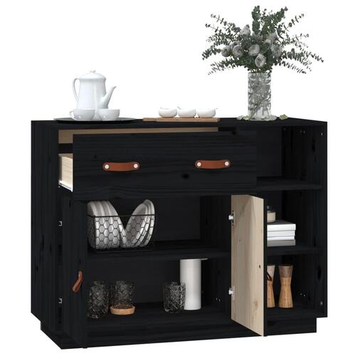 Skænk 98,5x40x75 cm massivt fyrretræ sort