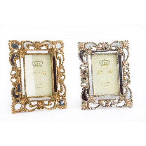 Fotoramme 19 × 2 × 25 cm - sølv/gylden, harpiks, Shabby Chic (2 stk.)