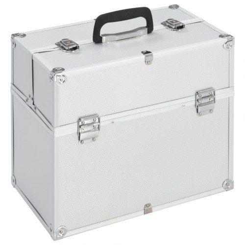 Makeupkuffert i aluminium - 38 × 23 × 34 cm, sølv