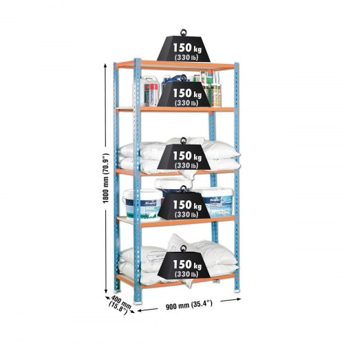 Simon Rack Maderclick 5/400 reol - metal med 5 hylder i spånplade, 180 × 90 × 40 cm
