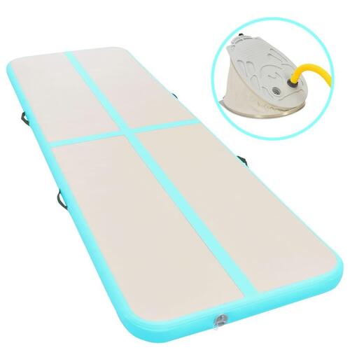Oppustelig gymnastikmåtte med pumpe 300 x 100 x 10 cm PVC grøn