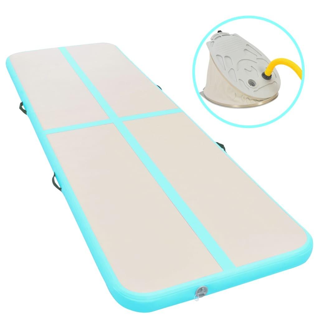 Oppustelig gymnastikmåtte med pumpe 300 x 100 x 10 cm PVC grøn