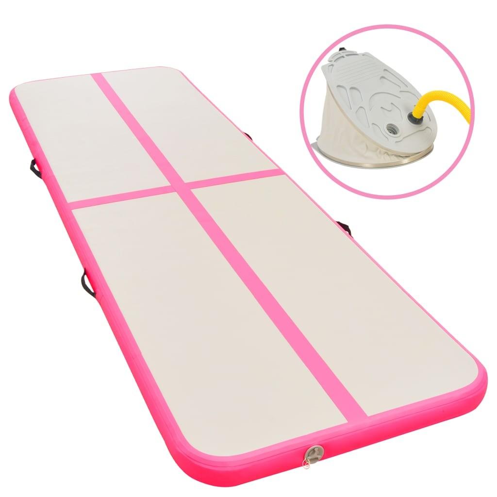 Oppustelig gymnastikmåtte med pumpe 400 x 100 x 10 cm PVC pink