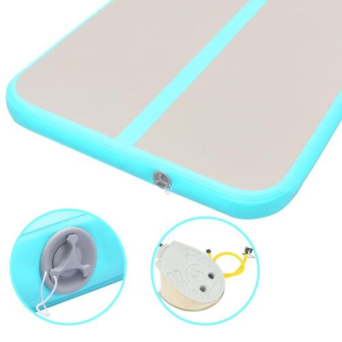 Oppustelig gymnastikmåtte med pumpe 400 x 100 x 10 cm PVC grøn