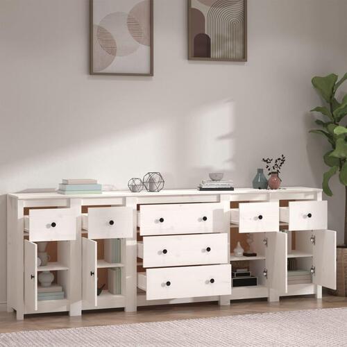 Skænk 230x35x80 cm massivt fyrretræ hvid