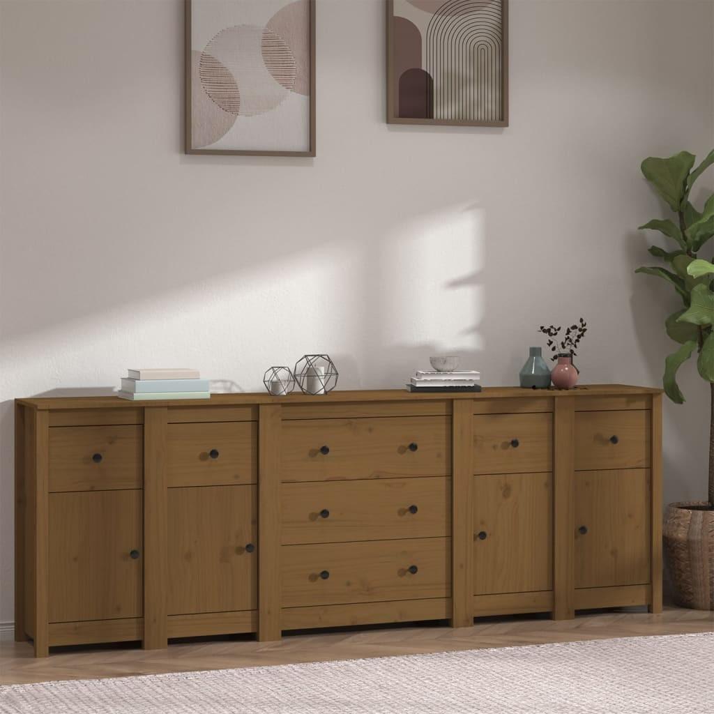 Skænk 230x35x80 cm massivt fyrretræ gyldenbrun
