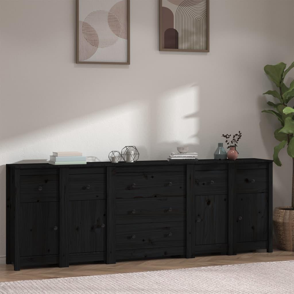 Skænk 230x35x80 cm massivt fyrretræ sort