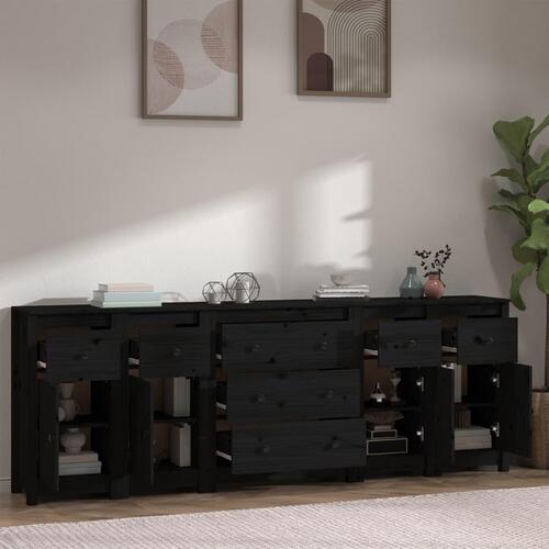 Skænk 230x35x80 cm massivt fyrretræ sort