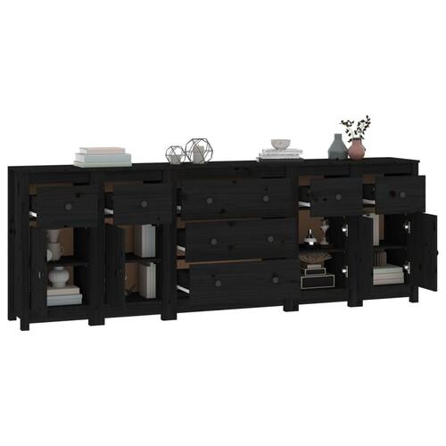 Skænk 230x35x80 cm massivt fyrretræ sort