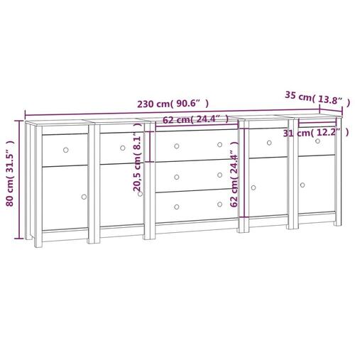 Skænk 230x35x80 cm massivt fyrretræ sort