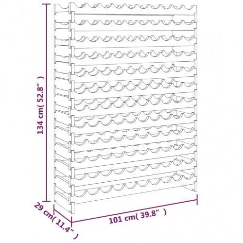 Vinreol 101x29x134 cm massivt fyrretræ