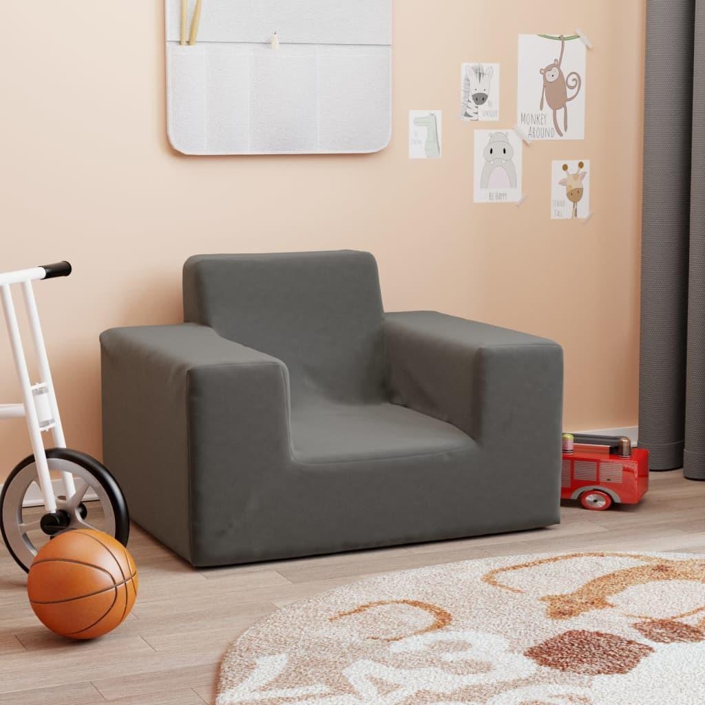 Sofa til børn blødt plys antracitgrå
