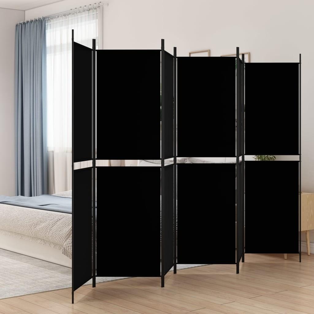 6-panels rumdeler 300x200 cm stof sort
