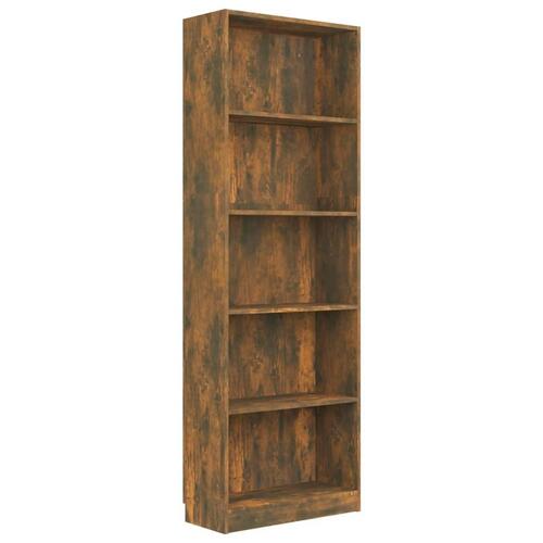 Bogreol m. 5 hylder 60x24x175 cm konstrueret træ røget egetræ