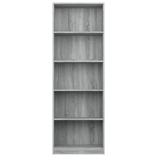 Bogreol med 5 hylder 60x24x175 cm konstrueret træ grå sonoma-eg