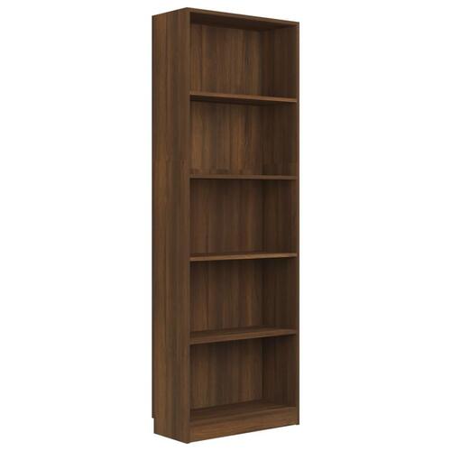 Bogreol m. 5 hylder 60x24x175 cm konstrueret træ brunt egetræ