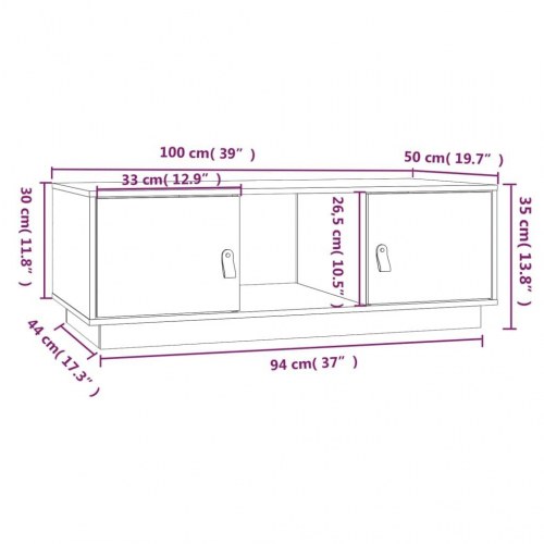 Sofabord i massivt fyrretræ 100 × 50 × 35 cm - med opbevaring