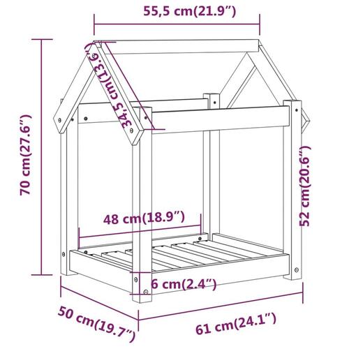 Hundeseng 61x50x70 cm massivt fyrretræ sort