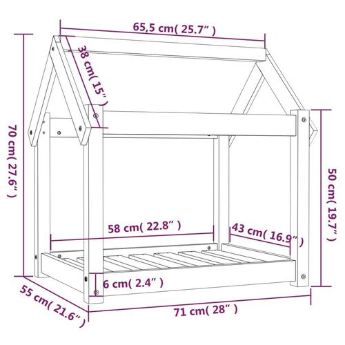 Hundeseng 71x55x70 cm massivt fyrretræ hvid