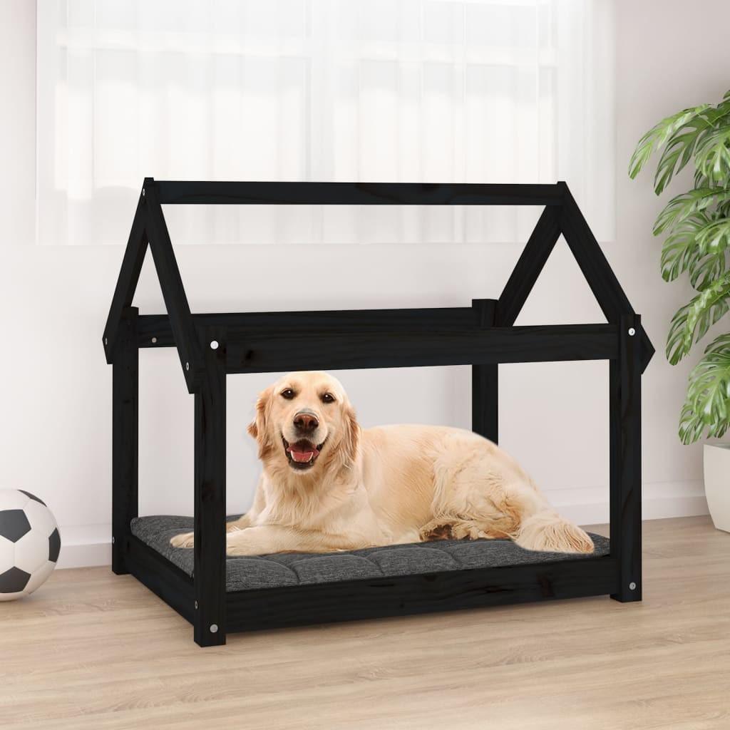Hundeseng 81x60x70 cm massivt fyrretræ sort