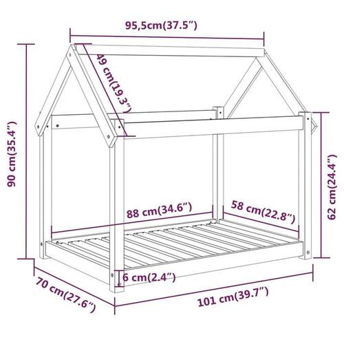 Hundeseng 101x70x90 cm massivt fyrretræ grå