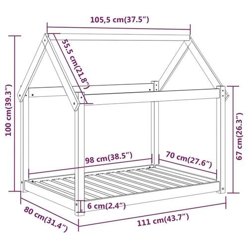 Hundeseng 111x80x100 cm massivt fyrretræ sort