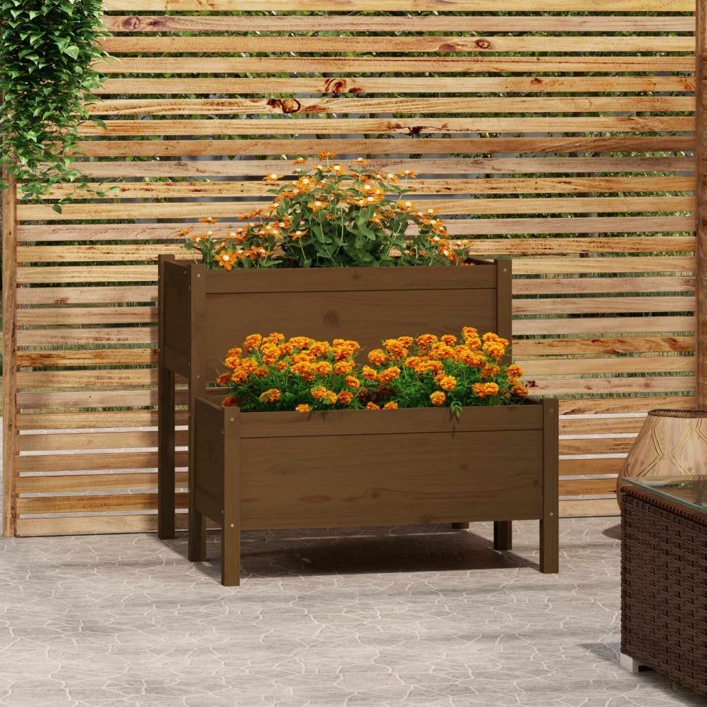 Plantekasse 84,5x84x75 cm massivt fyrretræ gyldenbrun