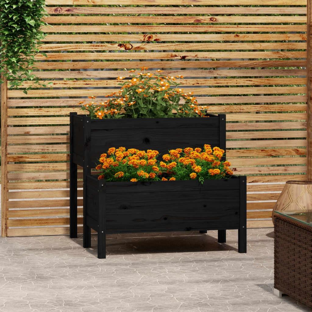 Plantekasse 84,5x84x75 cm massivt fyrretræ sort