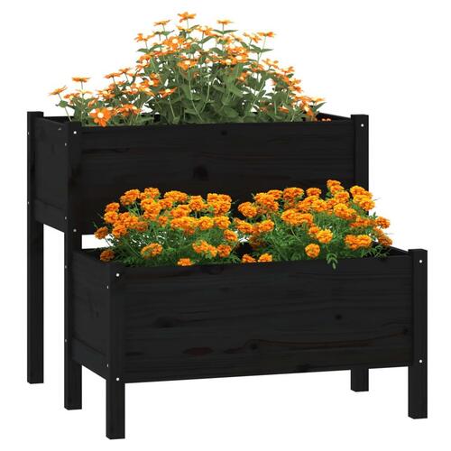 Plantekasse 84,5x84x75 cm massivt fyrretræ sort