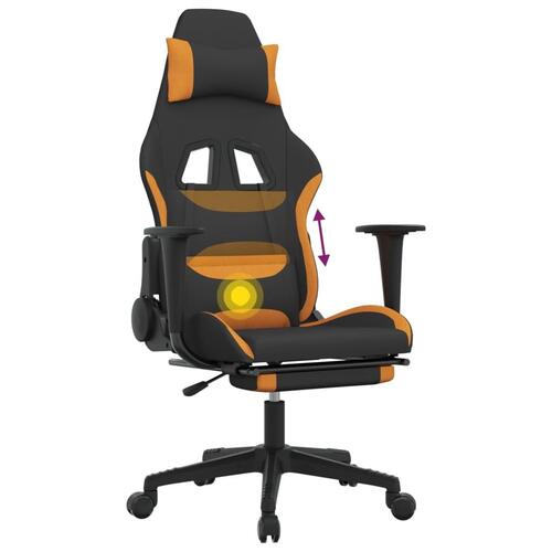 Gamingstol med massagefunktion + fodstøtte stof sort og orange