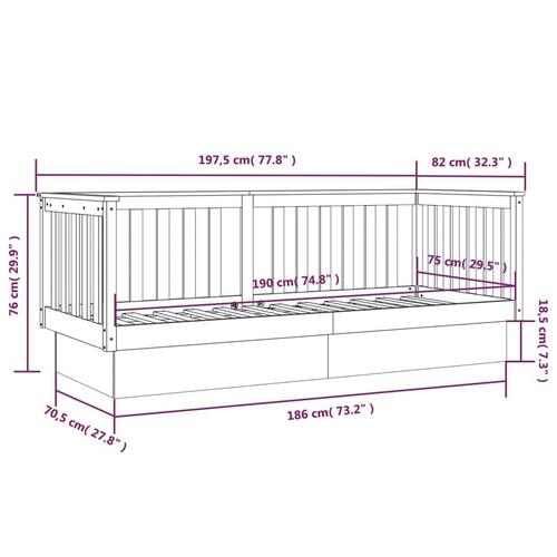 Daybed 75x190 cm massivt fyrretræ hvid