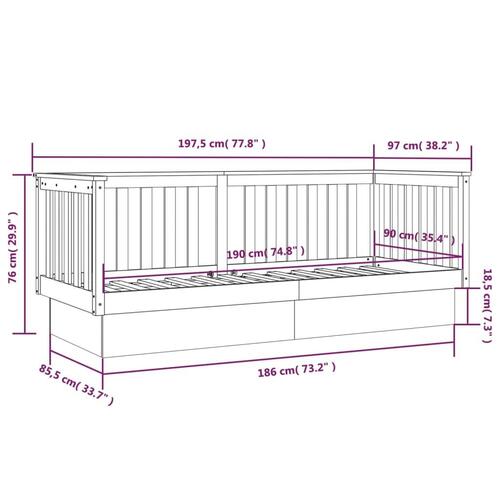 Daybed 90x190 cm massivt fyrretræ sort
