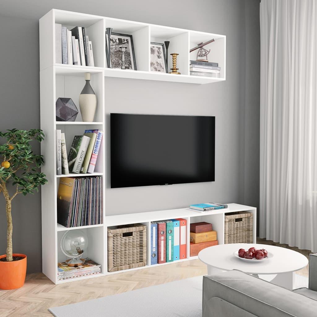 Bogreol/tv-møbel 3 dele 180x30x180 cm hvid