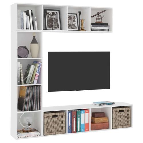 Bogreol/tv-møbel 3 dele 180x30x180 cm hvid