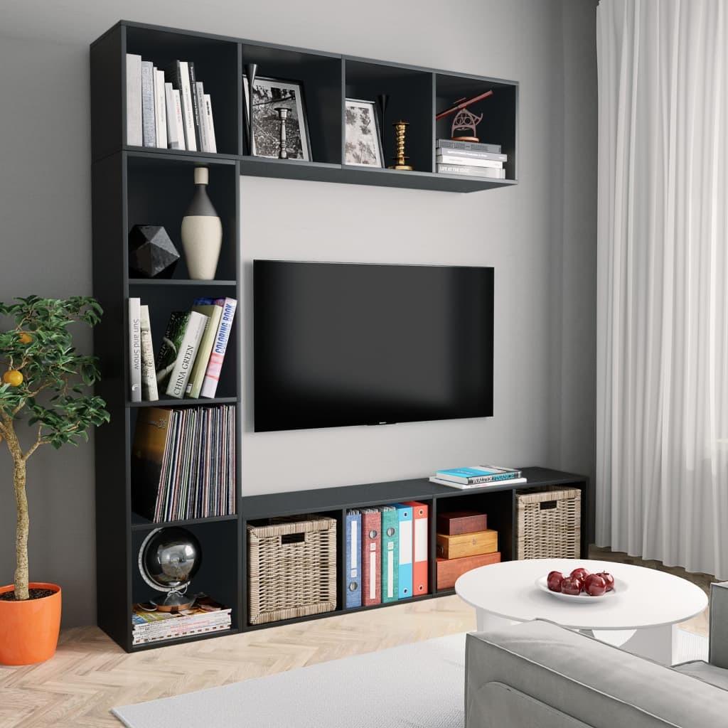 Bogskab/tv-skabssæt i 3 dele 180 x 30 x 180 cm sort