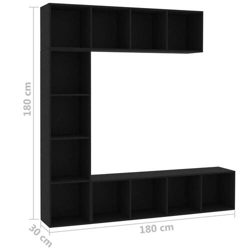 Bogskab/tv-skabssæt i 3 dele 180 x 30 x 180 cm sort