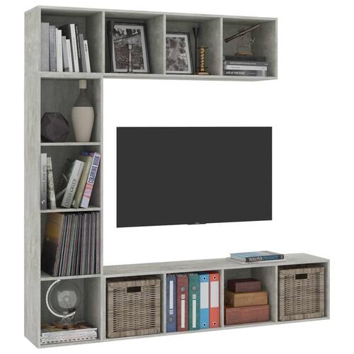 Bogreol/tv-møbel 3 dele 180x30x180 cm betongrå