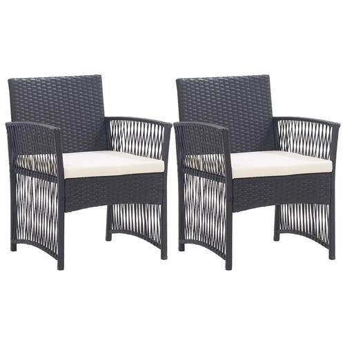 Havestole med hynder 2 stk. polyrattan sort