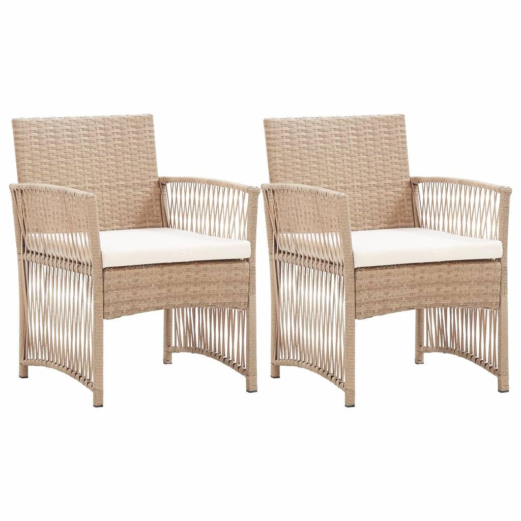 Havestole med hynder 2 stk. polyrattan beige
