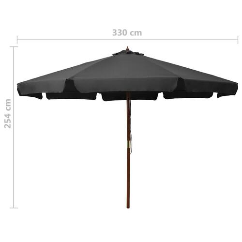 Udendørs parasol med træstang 330 cm antracitgrå